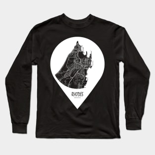 Rhodes, Greece City Map - Travel Pin Long Sleeve T-Shirt